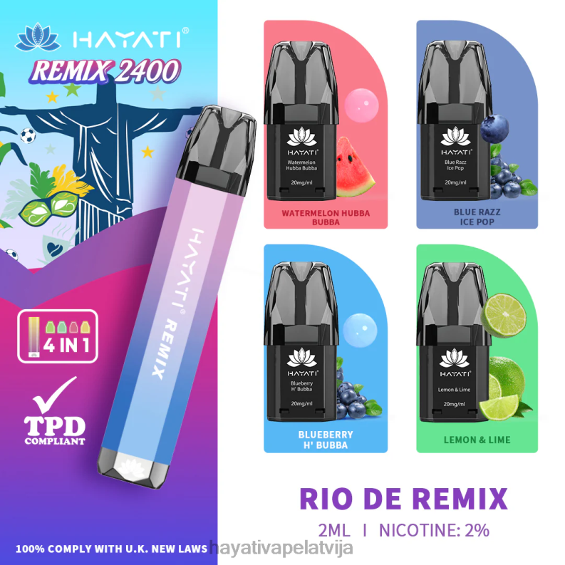 Hayati Flavour List | Hayati Remix uzpildīta pod sistēma 2400 uzpūtienu Rio de remikss XL00857