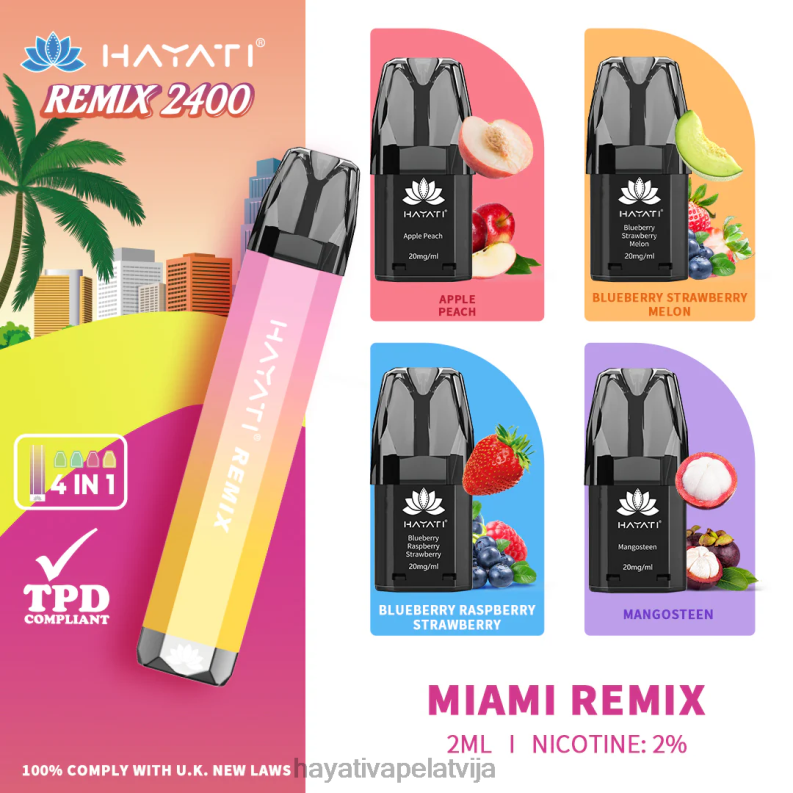Hayati Flavours Latvija | Hayati Remix uzpildīta pod sistēma 2400 uzpūtienu Miami remikss XL00856
