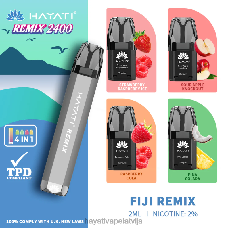 Hayati Vape Latvija | Hayati Remix uzpildīta pod sistēma 2400 uzpūtienu Fidži remikss XL00853