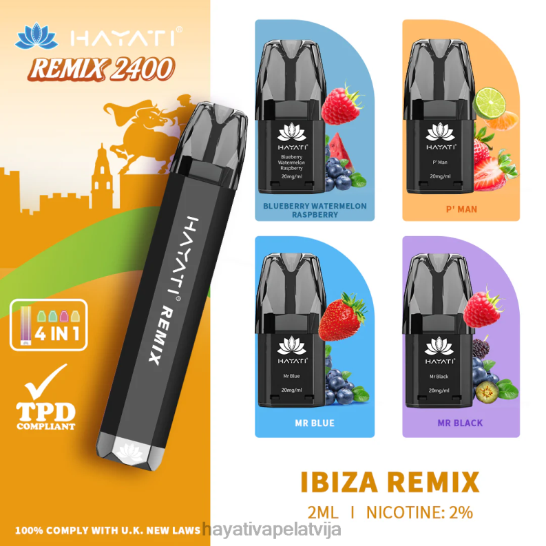 Hayati Vape Review | Hayati Remix uzpildīta pod sistēma 2400 uzpūtienu ibiza remikss XL00855