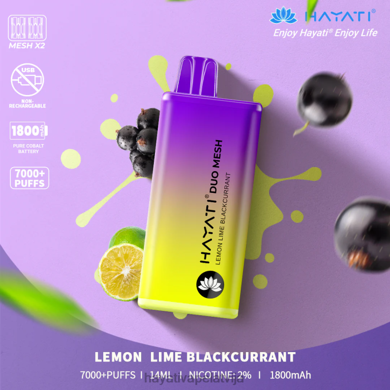 Hayati Flavour List | Hayati Duo Mesh vienreizējās lietošanas citronu laima upeņu XL008187