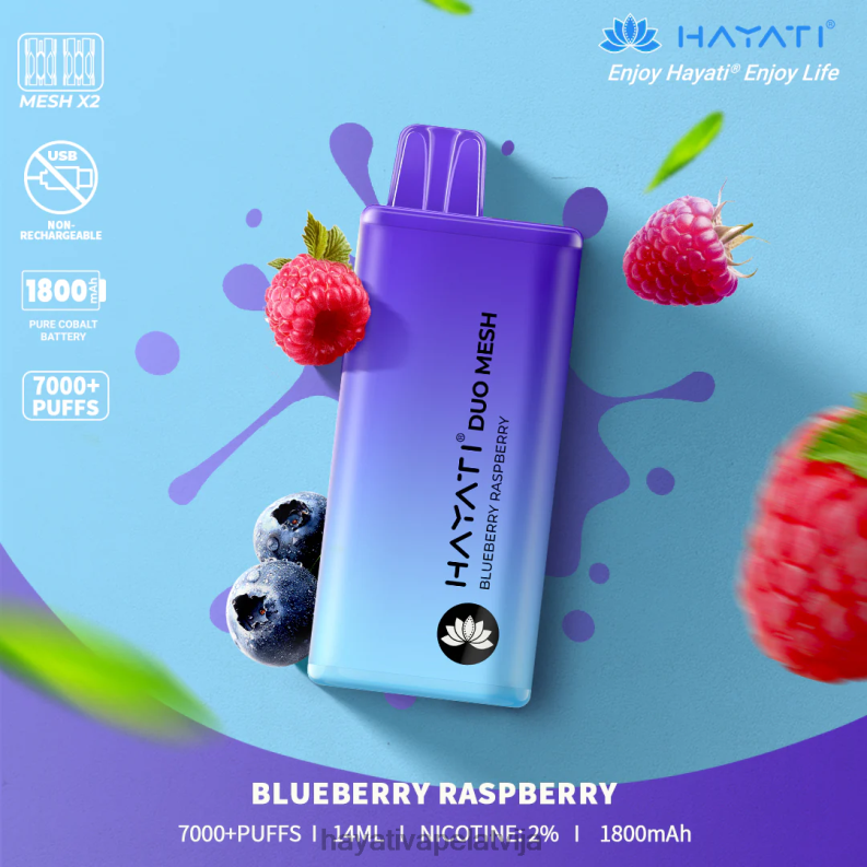 Hayati Flavour List | Hayati Duo Mesh vienreizējās lietošanas melleņu avenes XL008167