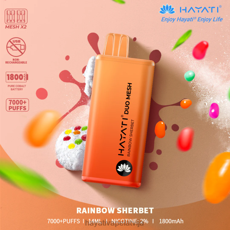Hayati Flavour List | Hayati Duo Mesh vienreizējās lietošanas varavīksnes šerbets XL008177