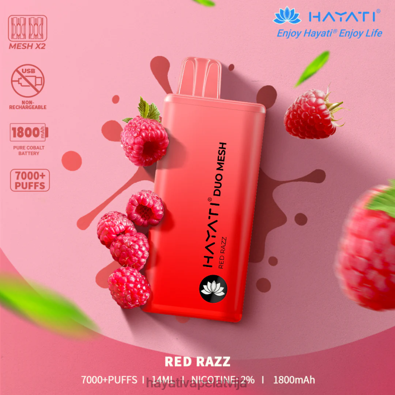 Hayati Store Latvija | Hayati Duo Mesh vienreizējās lietošanas sarkans razz XL008179
