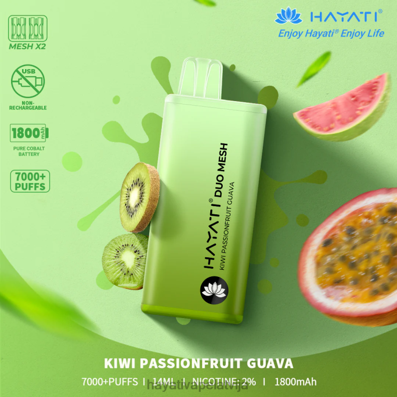 Hayati Vape Latvija | Hayati Duo Mesh vienreizējās lietošanas kivi pasifloras gvajava XL008173