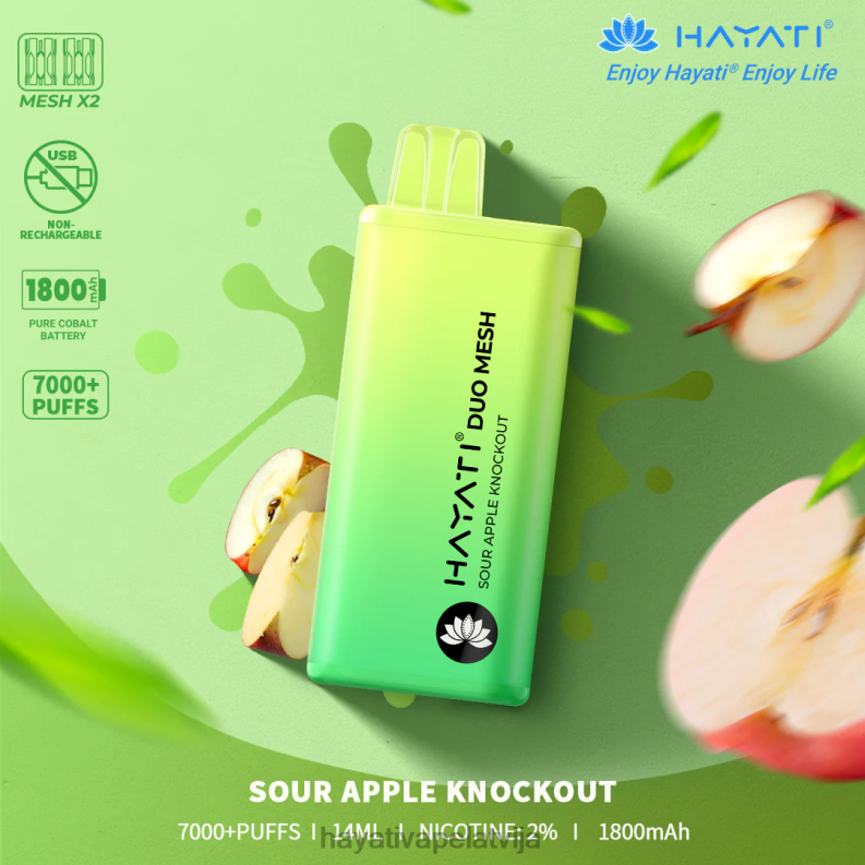 Hayati Vape Liquid | Hayati Duo Mesh vienreizējās lietošanas skābo ābolu nokauts XL008180