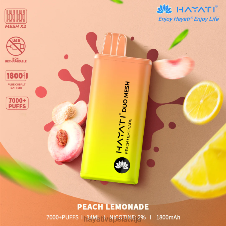 Hayati Vape Review | Hayati Duo Mesh vienreizējās lietošanas persiku limonāde XL008175