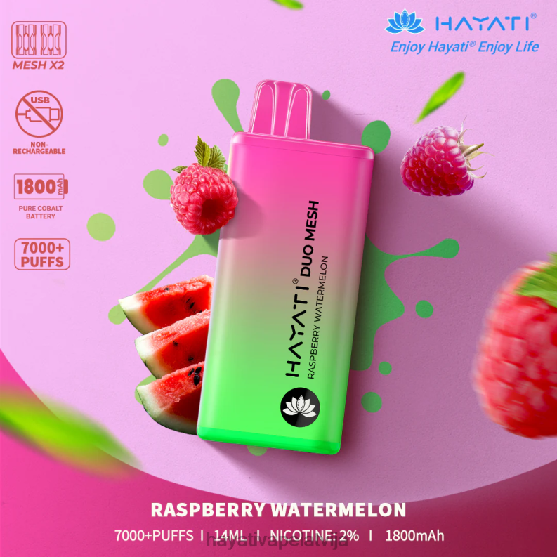 Hayati Vapes Wholesale | Hayati Duo Mesh vienreizējās lietošanas aveņu arbūzs XL008178