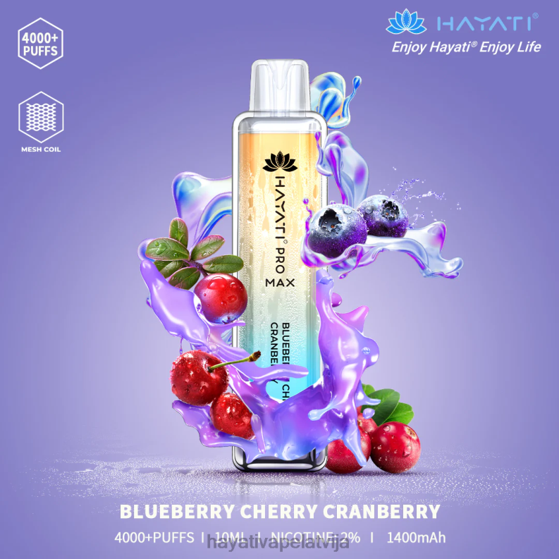 Hayati Flavour List | Hayati Pro Max vienreizējās lietošanas melleņu ķiršu dzērvenes XL00897