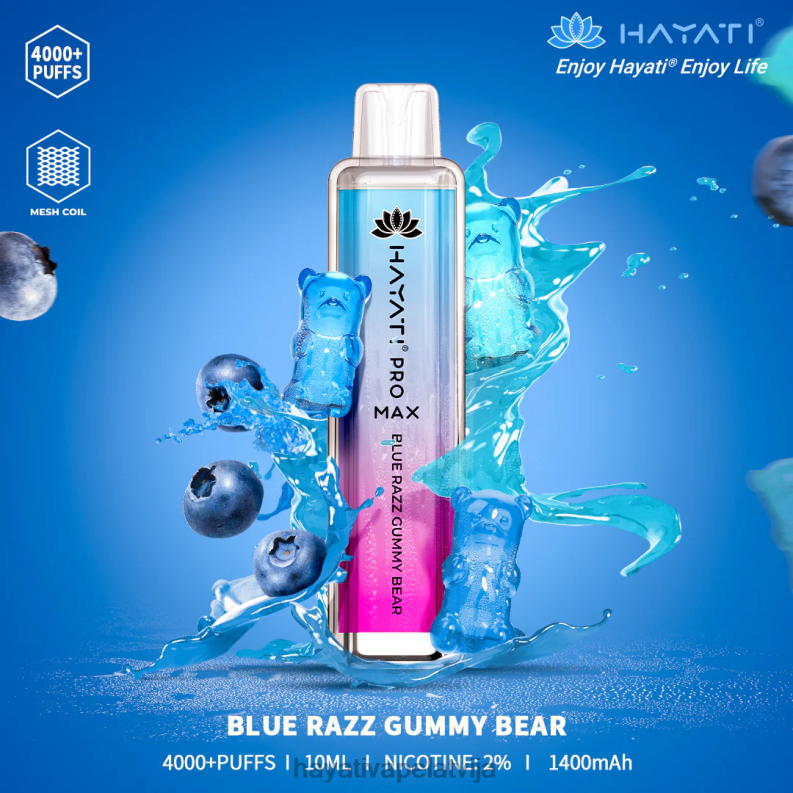 Hayati Store Latvija | Hayati Pro Max vienreizējās lietošanas zils razz gumijas lācis XL008129