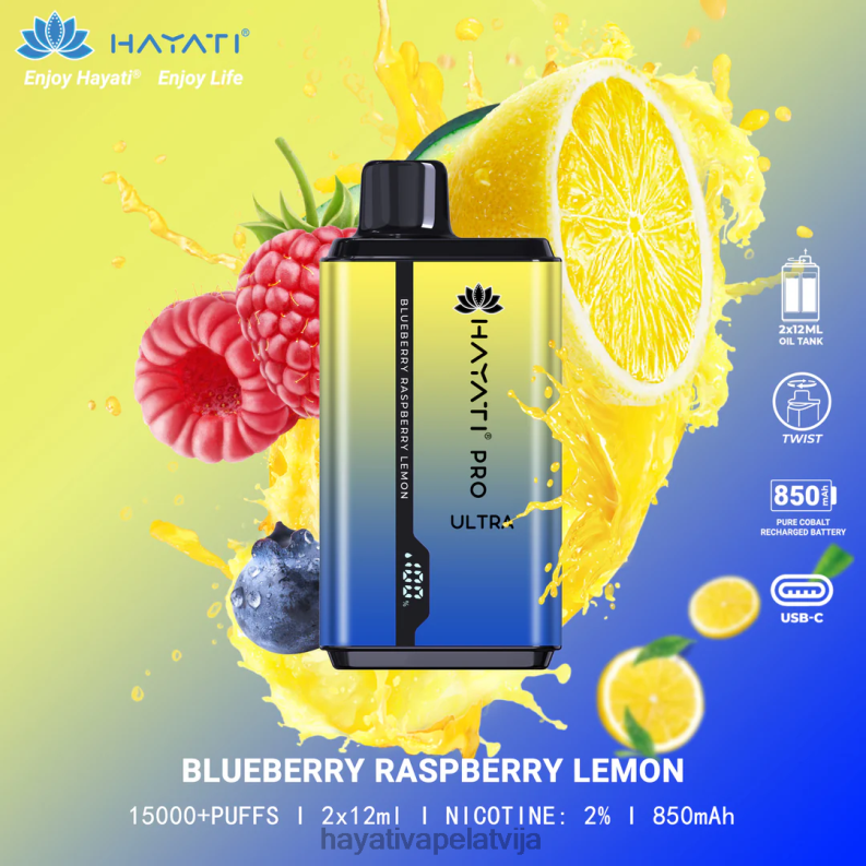 Hayati Flavour List | Hayati Pro Ultra vienreizējās lietošanas 15000 uzpūtienu melleņu aveņu citronu XL008197