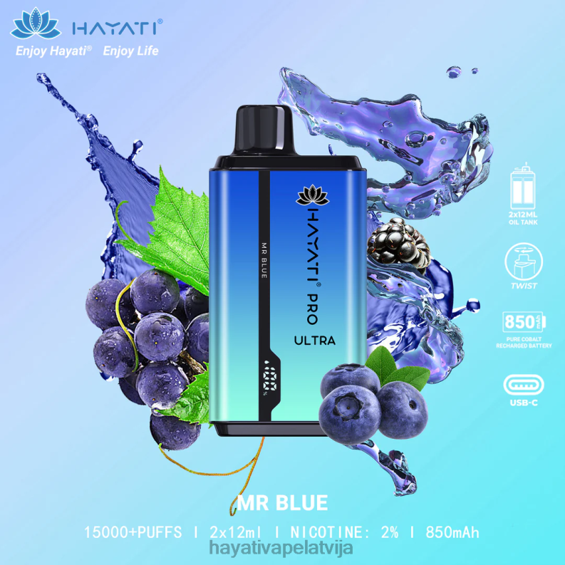 Hayati Flavour List | Hayati Pro Ultra vienreizējās lietošanas 15000 uzpūtienu zilais kungs XL008207