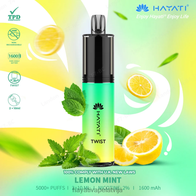 Hayati Flavours Latvija | Hayati Twist vienreizējās lietošanas citronu piparmētra XL00876