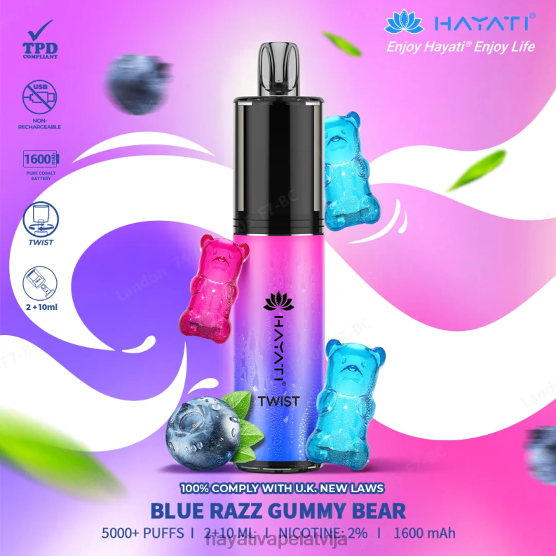 Hayati Vape Near Me | Hayati Twist vienreizējās lietošanas zils razz gumijas lācis XL00864