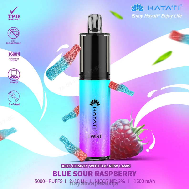 Hayati Vape Review | Hayati Twist vienreizējās lietošanas zili skāba aveņu XL00865